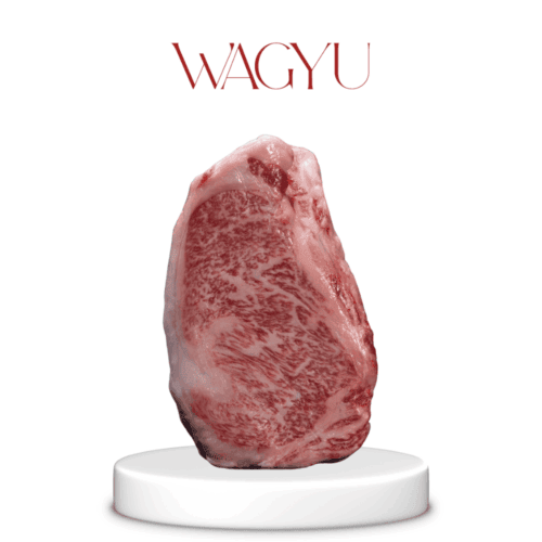 Suave carne de wagyu en exhibición en Iruki, conocida por su marmoleado excepcional y calidad premium.